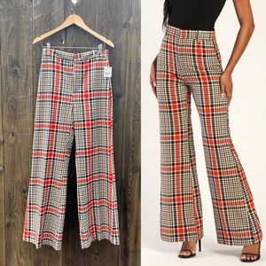Jules Orange Multi Plaid High-Waisted Wide-Leg Pants 🌿